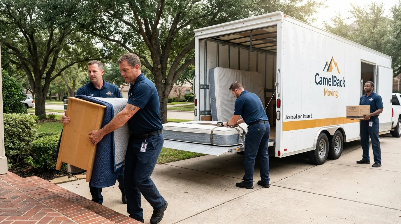Crew loading residential truck for cross-state move from Kenbridge, VA